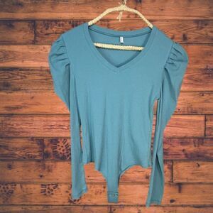 5 for $25🔥Reoria Blue Puffed Sleeve Bodysuit Large